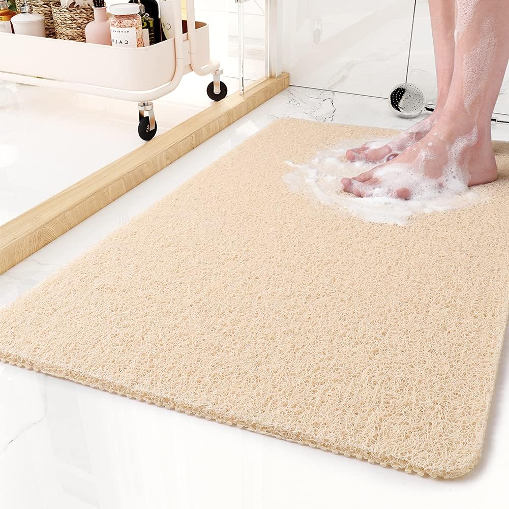Douchemat Antislip PVC Grijs Badkamer Sneldrogend Waterdoorlatend Loofah Textuur Douchemat Schimmelbestendig Op Maat Knipbaar