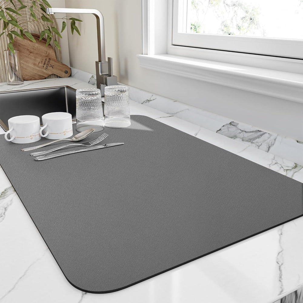 Afdroogmat Keuken Diatomiet 40x30cm Grijs Sneldrogend Absorberend Aanrecht Vaat Droogmat Antislip Keukenorganizer