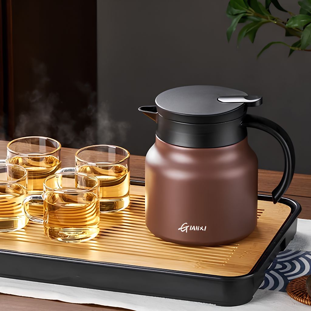 Thermoskan met Theezeef 800ml Dubbelwandig Rvs Keramiek Warmhoudkan Theekan Koffiekan Theepot Isoleerkan