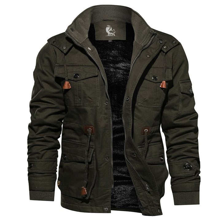 Katoenen Survivaljack met Afneembare Capuchon Donkergroen Waterdicht Heren Winterjas Outdoor Wandelen