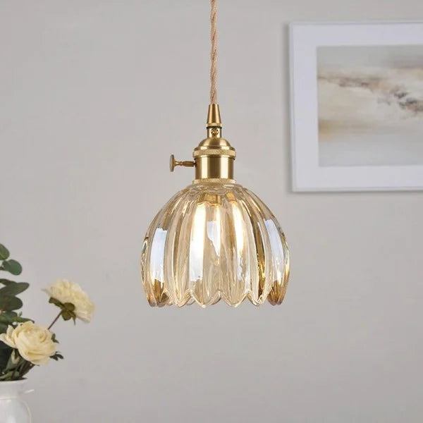 Hanglamp Glas Bloem Japans Retro Metaal 12cm E27 Pendellamp Woonkamer Slaapkamer Sfeervol