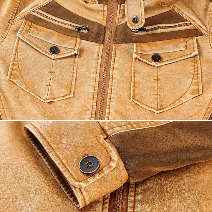 Leren Jack met Afneembare Capuchon Waterbestendig Krasbestendig Premium Kunstleer Heren Biker Winterjas