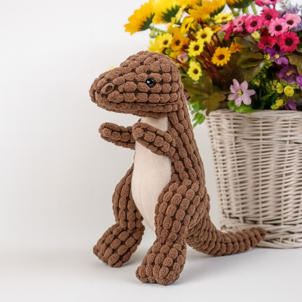 Pluche Hondenspeelgoed Dinosaurus - Stevig Interactief Kauwspeelgoed met Piep voor Kleine Honden - Oranje Bruin Groen