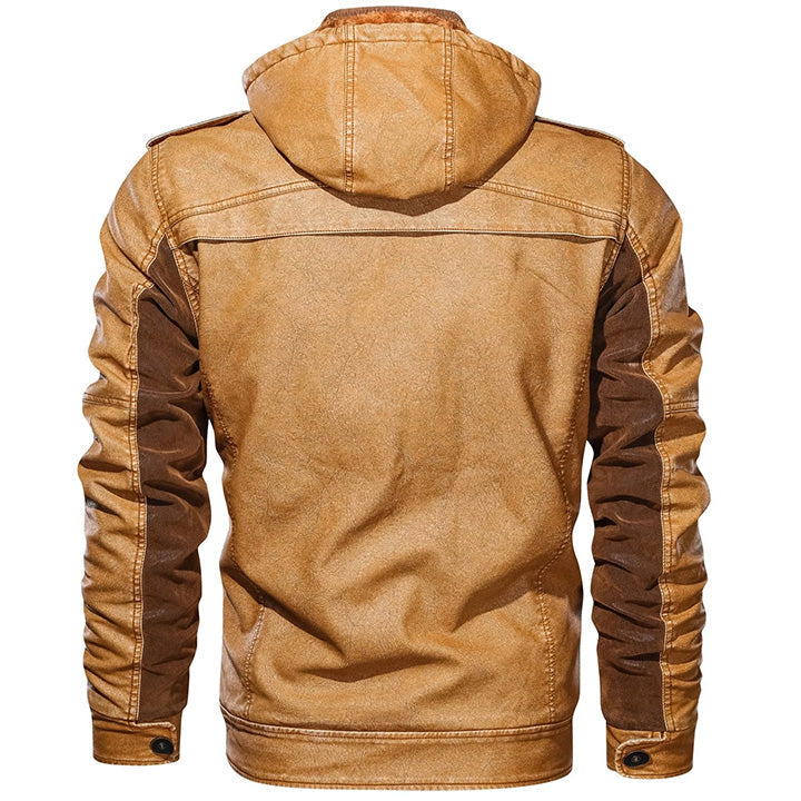 Leren Jack met Afneembare Capuchon Waterbestendig Krasbestendig Premium Kunstleer Heren Biker Winterjas