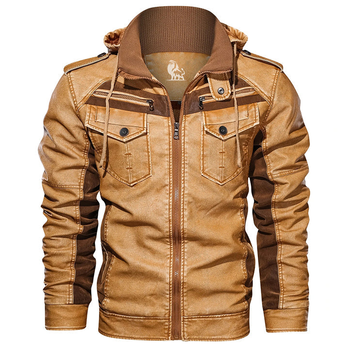 Leren Jack met Afneembare Capuchon Waterbestendig Krasbestendig Premium Kunstleer Heren Biker Winterjas