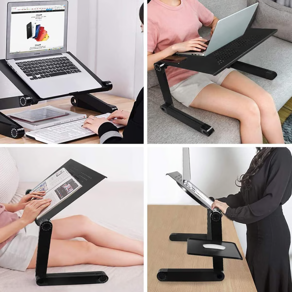 Verstelbare Laptopstandaard met 360° Draaibare Poten en Muismat - Ergonomische Werkhouding voor Thuiswerken Kantoor Bureau Bed - Aluminium Laptop Tafel tot 21 Inch - Koeling Ventilatie