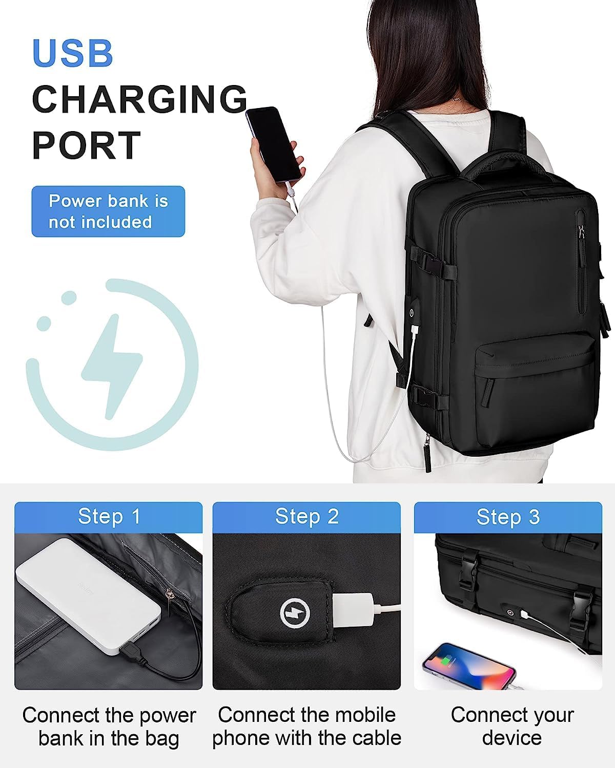 Waterbestendige Reistas 40L met Schoenenvak en USB-Poort - Geschikt voor Laptops tot 35,56 cm