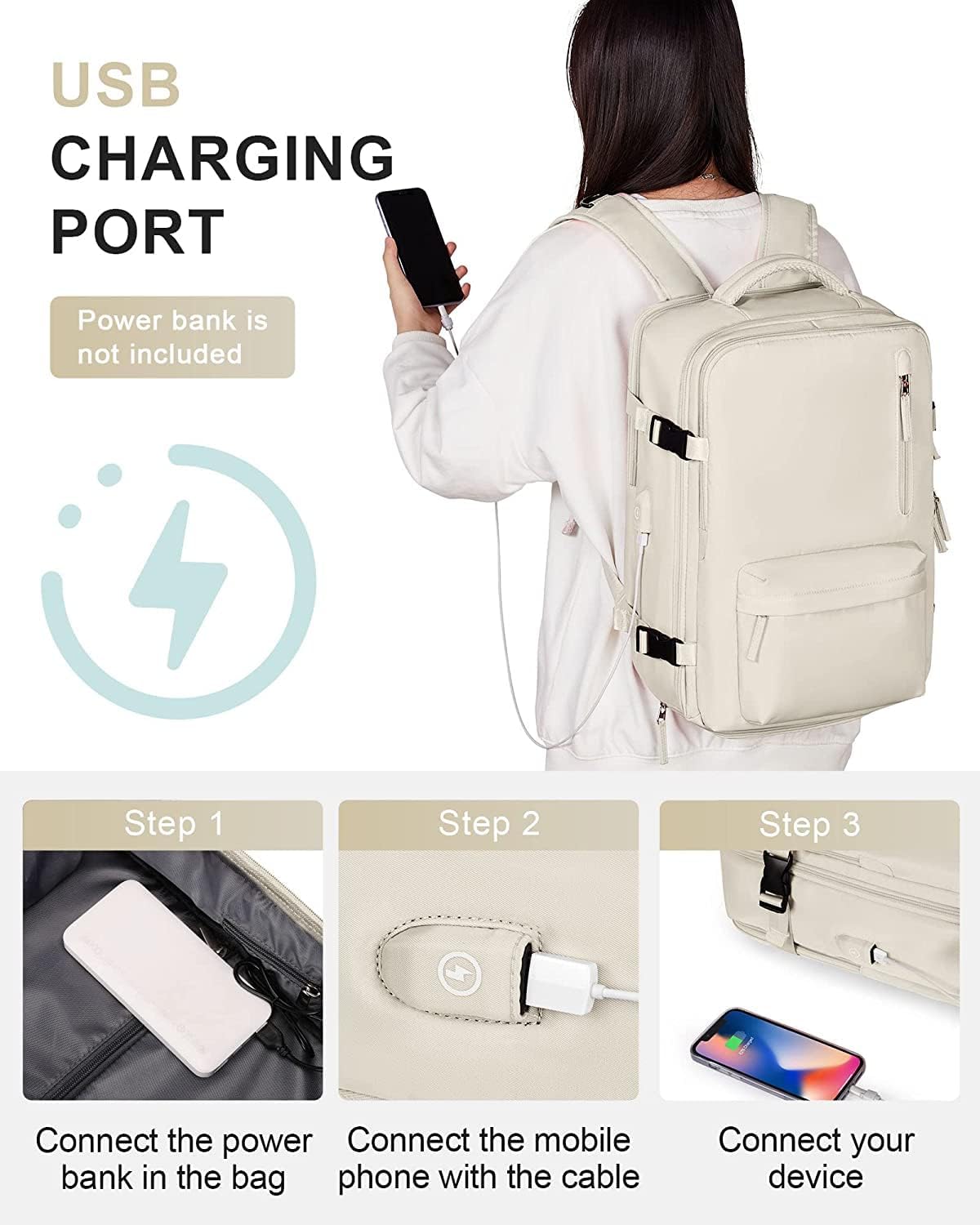 Waterbestendige Reistas 40L met Schoenenvak en USB-Poort - Geschikt voor Laptops tot 35,56 cm