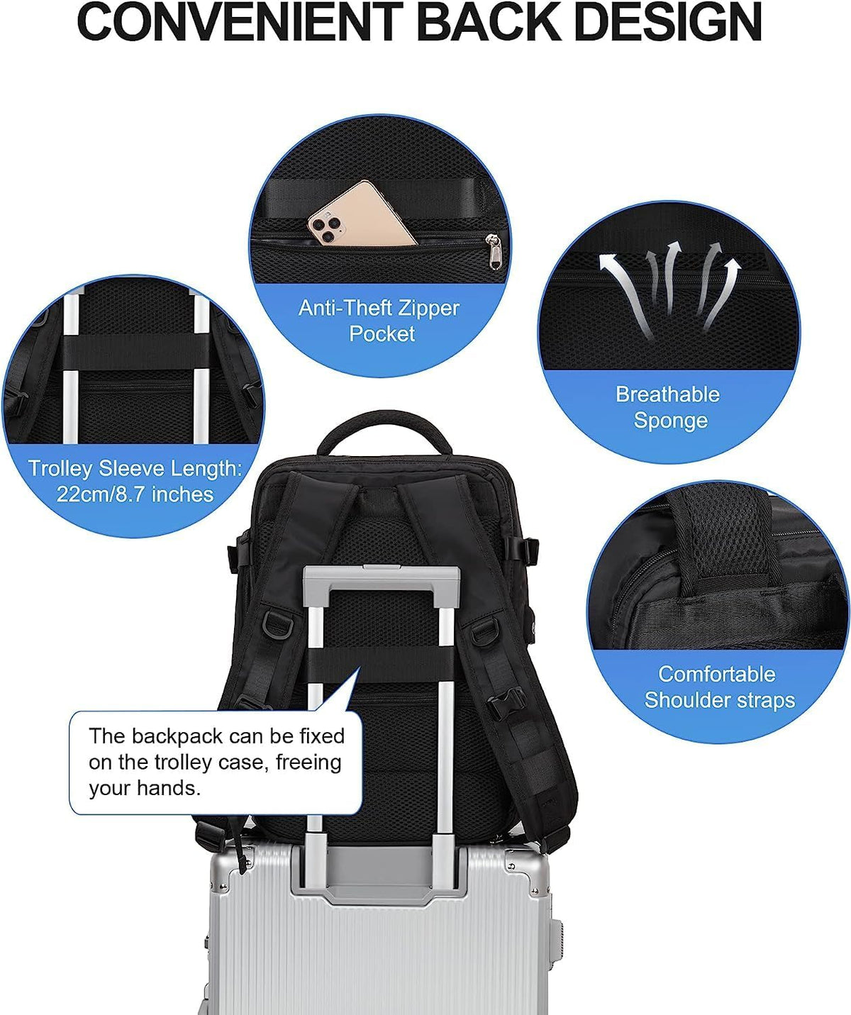 Waterbestendige Reistas 40L met Schoenenvak en USB-Poort - Geschikt voor Laptops tot 35,56 cm