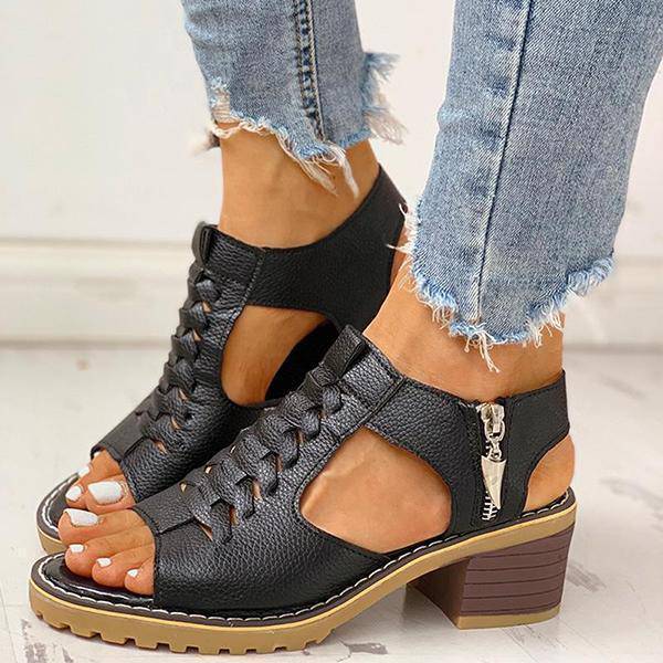 Dames Sandalen met Open Teen en Blokhak - Ritssluiting Plateau Zomerschoenen voor Feesten en Uitgaan