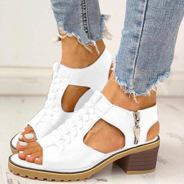 Dames Sandalen met Open Teen en Blokhak - Ritssluiting Plateau Zomerschoenen voor Feesten en Uitgaan