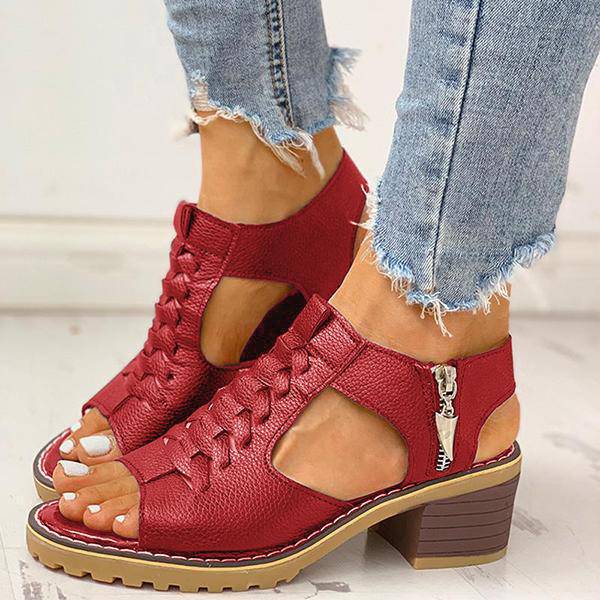 Dames Sandalen met Open Teen en Blokhak - Ritssluiting Plateau Zomerschoenen voor Feesten en Uitgaan