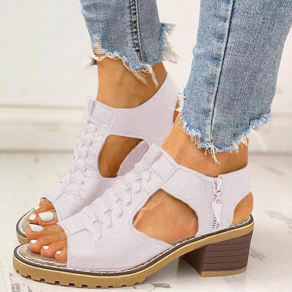 Dames Sandalen met Open Teen en Blokhak - Ritssluiting Plateau Zomerschoenen voor Feesten en Uitgaan