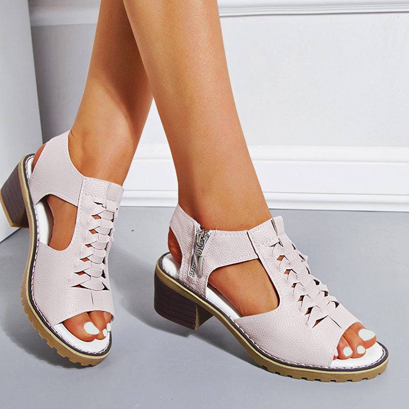 Dames Sandalen met Open Teen en Blokhak - Ritssluiting Plateau Zomerschoenen voor Feesten en Uitgaan