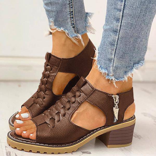 Dames Sandalen met Open Teen en Blokhak - Ritssluiting Plateau Zomerschoenen voor Feesten en Uitgaan