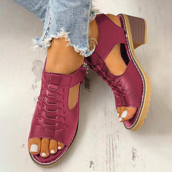 Dames Sandalen met Open Teen en Blokhak - Ritssluiting Plateau Zomerschoenen voor Feesten en Uitgaan