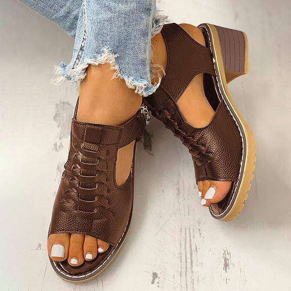 Dames Sandalen met Open Teen en Blokhak - Ritssluiting Plateau Zomerschoenen voor Feesten en Uitgaan