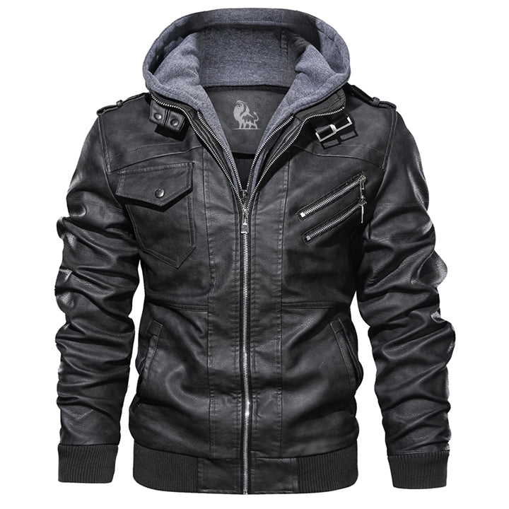Leren Jas met Afneembare Capuchon Zwart Waterdicht Krasvast Premium Lederen Jack voor Heren en Dames