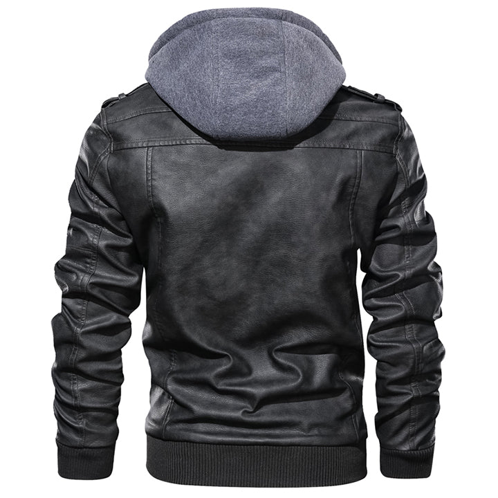 Leren Jas met Afneembare Capuchon Zwart Waterdicht Krasvast Premium Lederen Jack voor Heren en Dames