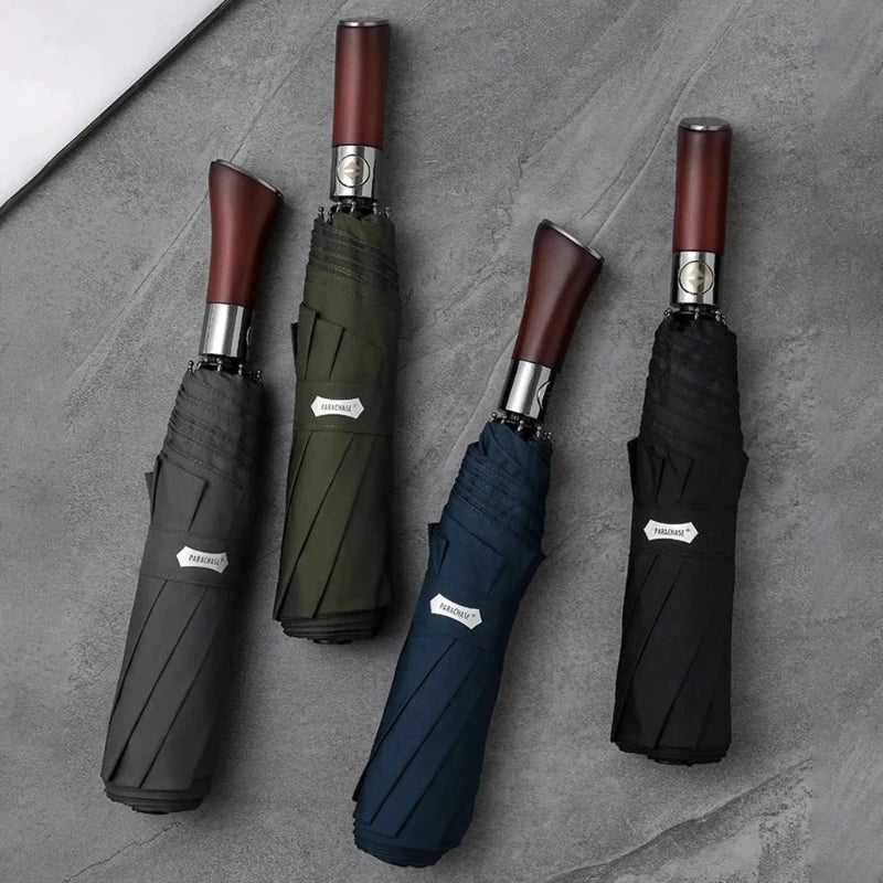 Automatische Paraplu met Houten Handgreep 121cm Stormbestendig Windproof Regenscherm voor Dames en Heren