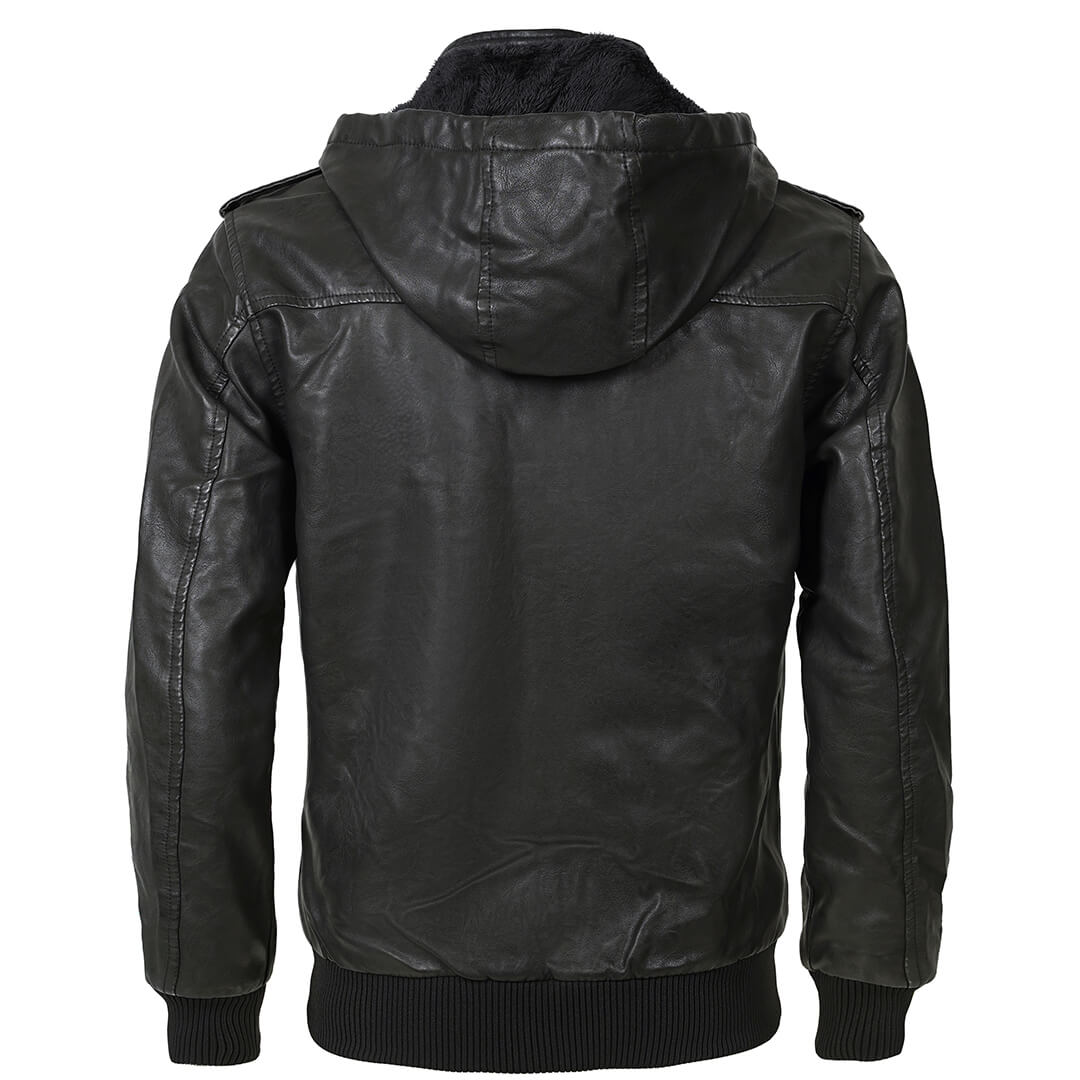 Premium Leren Jas met Afneembare Capuchon Waterbestendig Krasvast Zwart Heren Dames Winterjas Warm Leer Mode