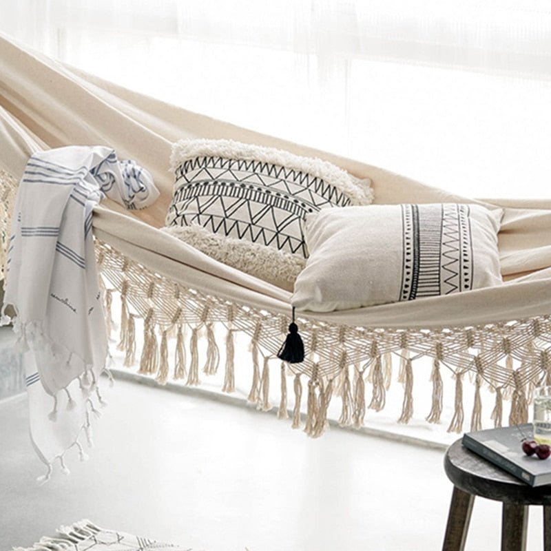 Handgeweven Hangmat Katoenen Touw Boho-Stijl Tweepersoons Draagbaar 200x150cm