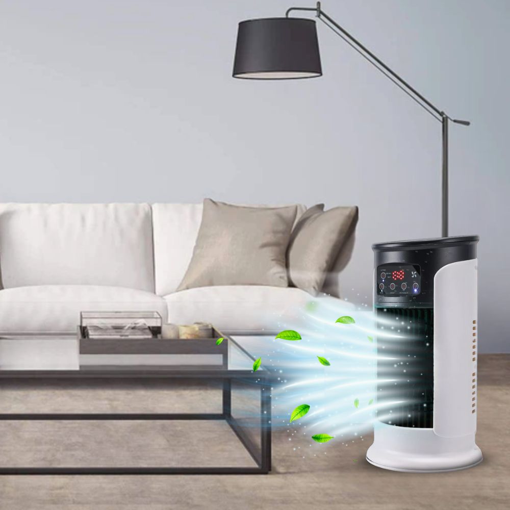 Mobiele Luchtkoeler 5-in-1 Verdamping Ventilator Verrijdbaar 300ml Watertank Energiezuinig Stilstand Thuiskantoor