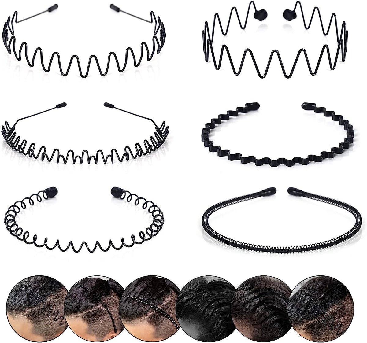 Metalen Haarband voor Heren - Gegolfde en Zigzag Styling - Comfortabel en Duurzaam - Set van 6 Stuks
