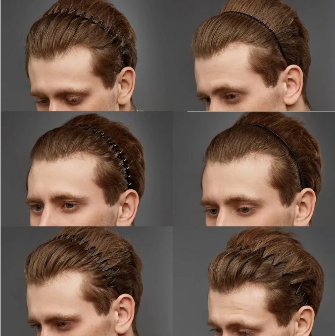 Metalen Haarband voor Heren - Gegolfde en Zigzag Styling - Comfortabel en Duurzaam - Set van 6 Stuks
