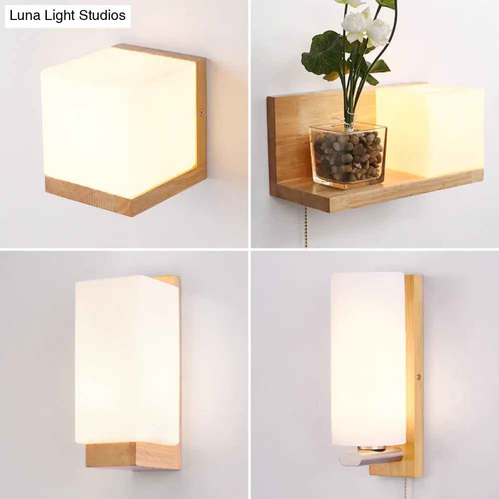 Geometrische Wandlamp Hout Crème Glas Trap Gang Hal Modern Minimalistisch Design E26 E27 Fitting Slaapkamer