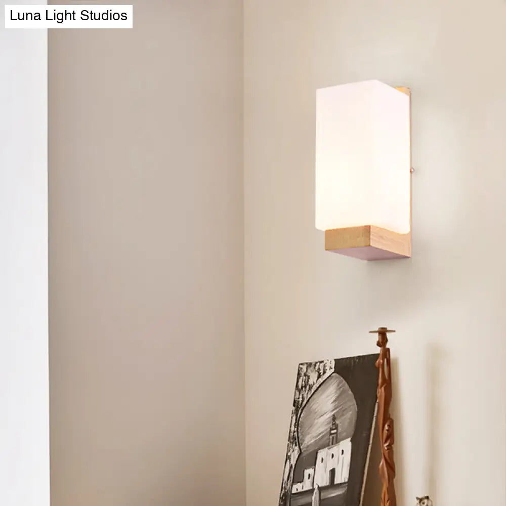 Geometrische Wandlamp Hout Crème Glas Trap Gang Hal Modern Minimalistisch Design E26 E27 Fitting Slaapkamer
