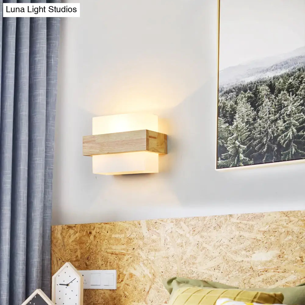 Geometrische Wandlamp Hout Crème Glas Trap Gang Hal Modern Minimalistisch Design E26 E27 Fitting Slaapkamer