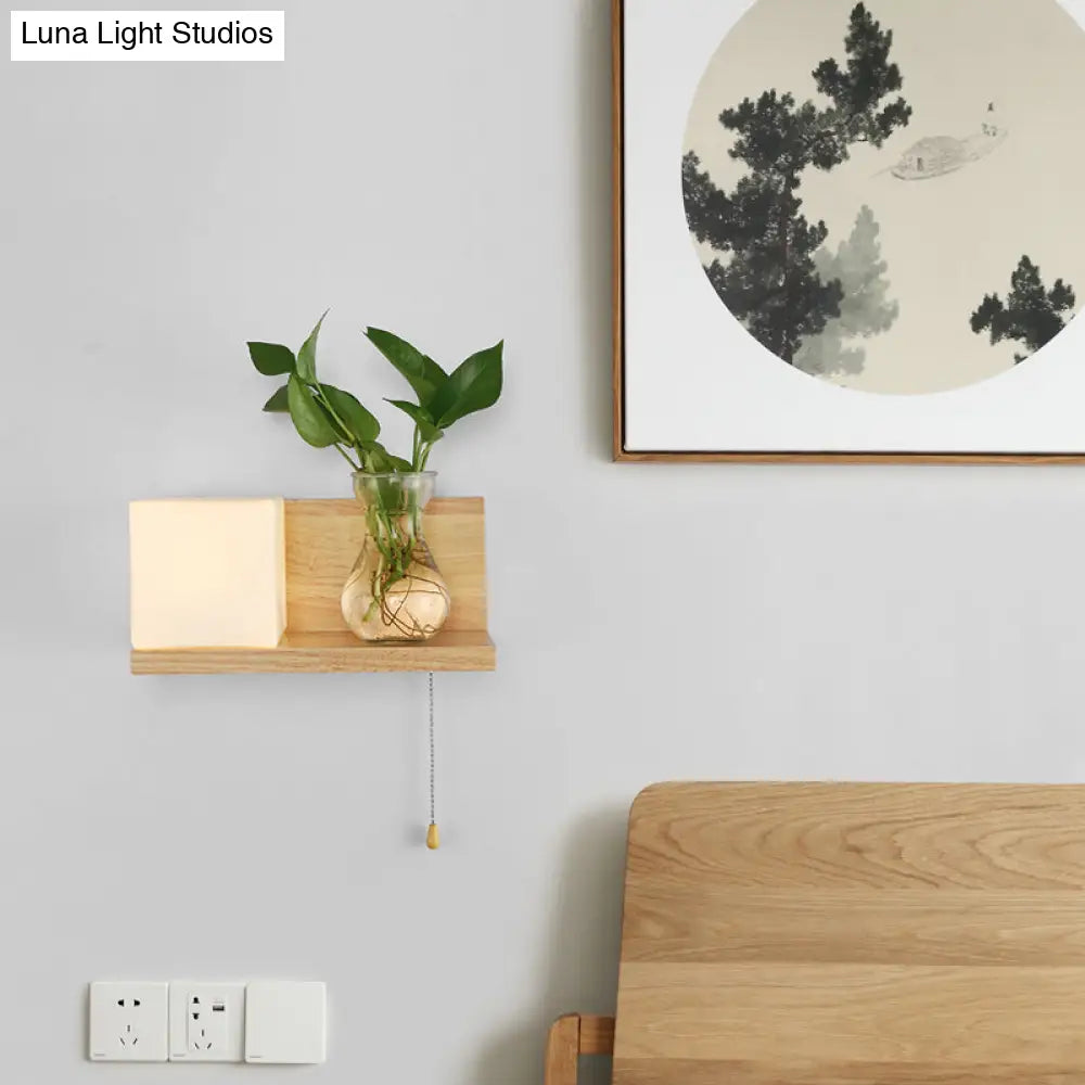 Geometrische Wandlamp Hout Crème Glas Trap Gang Hal Modern Minimalistisch Design E26 E27 Fitting Slaapkamer