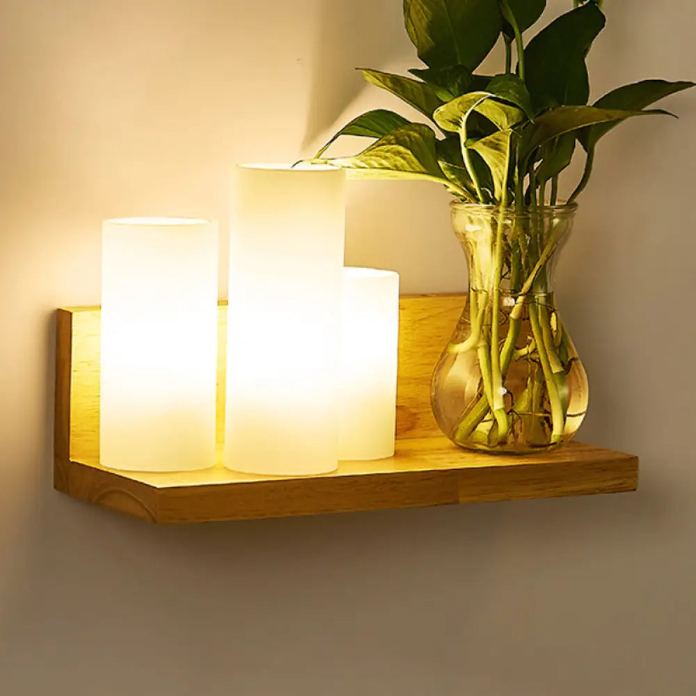 Geometrische Wandlamp Hout Crème Glas Trap Gang Hal Modern Minimalistisch Design E26 E27 Fitting Slaapkamer