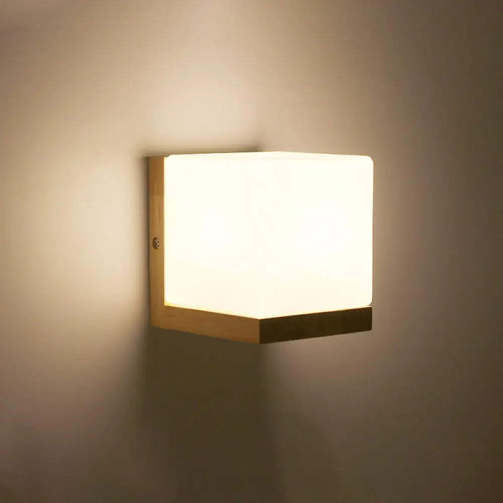 Geometrische Wandlamp Hout Crème Glas Trap Gang Hal Modern Minimalistisch Design E26 E27 Fitting Slaapkamer