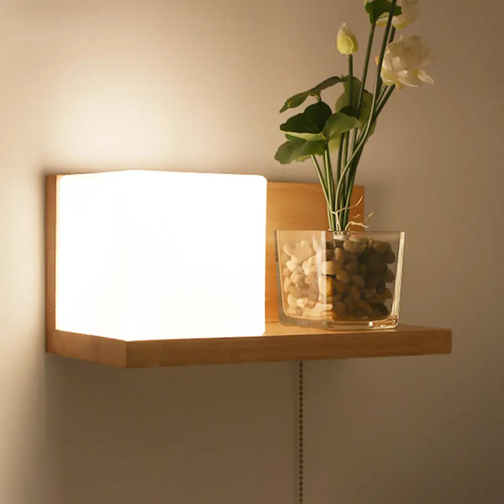 Geometrische Wandlamp Hout Crème Glas Trap Gang Hal Modern Minimalistisch Design E26 E27 Fitting Slaapkamer