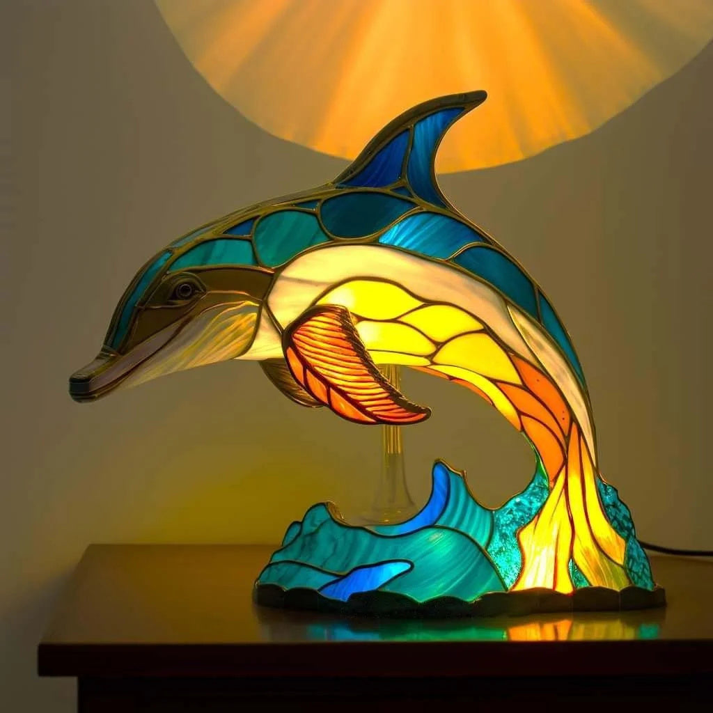 Decoratieve Tafelverlichting met Gekleurd Glasmozaïek - Wolf, Schildpad, Leeuw, Olifant - Sfeervolle Tafellamp 15cm