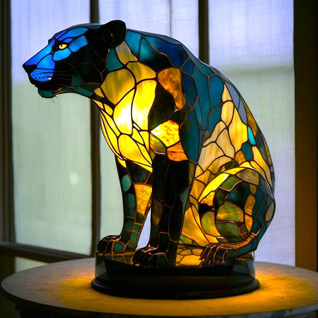 Decoratieve Tafelverlichting met Gekleurd Glasmozaïek - Wolf, Schildpad, Leeuw, Olifant - Sfeervolle Tafellamp 15cm