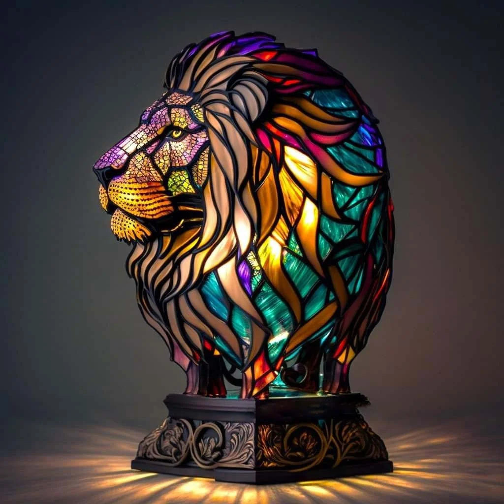 Decoratieve Tafelverlichting met Gekleurd Glasmozaïek - Wolf, Schildpad, Leeuw, Olifant - Sfeervolle Tafellamp 15cm