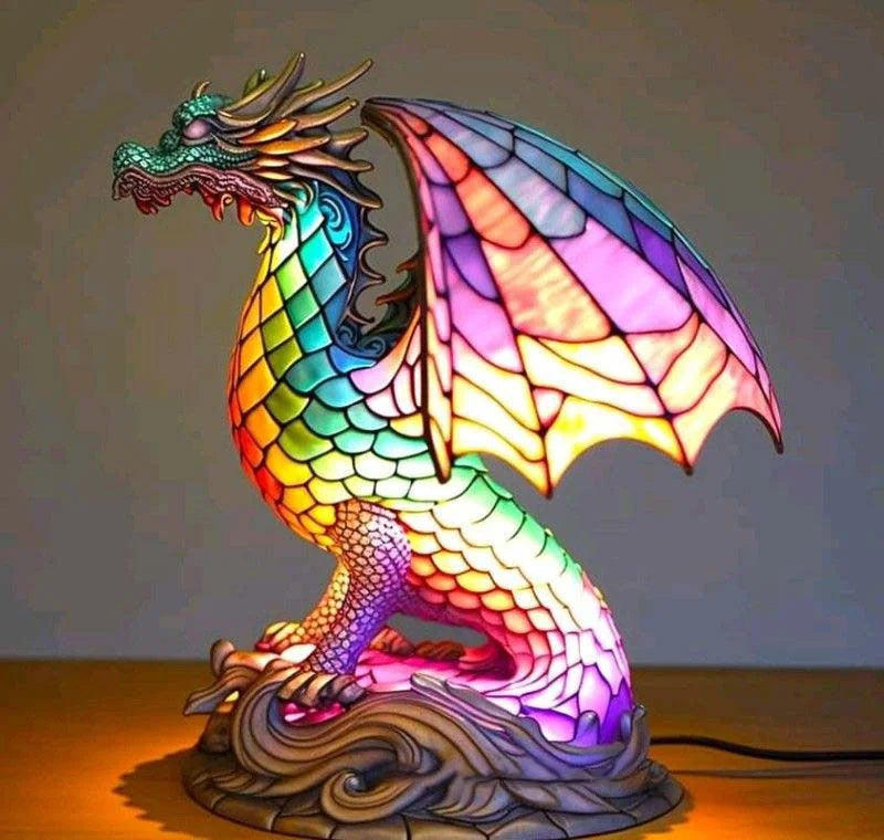 Decoratieve Tafelverlichting met Gekleurd Glasmozaïek - Wolf, Schildpad, Leeuw, Olifant - Sfeervolle Tafellamp 15cm