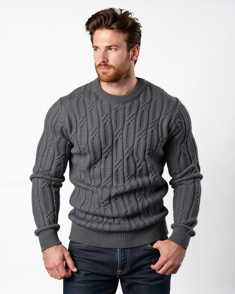 Gebreide Heren Trui met Kabelmotief Ronde Hals Geribd Boordwerk Casual Winterkleding Gestructureerd Warm