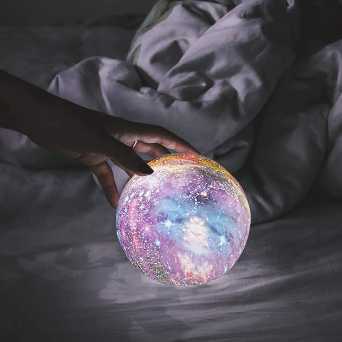 3D Galaxie Maanlamp met Houten Standaard Draadloos Dimbaar Sfeerverlichting Nachtlampje Tafelverlichting 16 Kleuren LED
