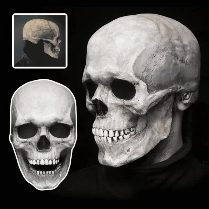 Schedel Masker Volledige Hoofdbedekking met Beweegbare Kaak Latex Zwart Wit Horror Halloween Cosplay Kostuum