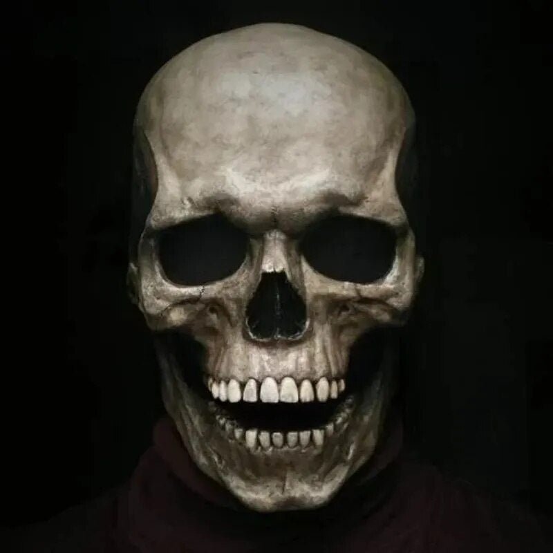 Schedel Masker Volledige Hoofdbedekking met Beweegbare Kaak Latex Zwart Wit Horror Halloween Cosplay Kostuum