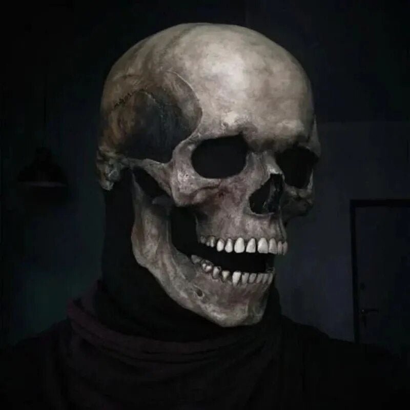 Schedel Masker Volledige Hoofdbedekking met Beweegbare Kaak Latex Zwart Wit Horror Halloween Cosplay Kostuum