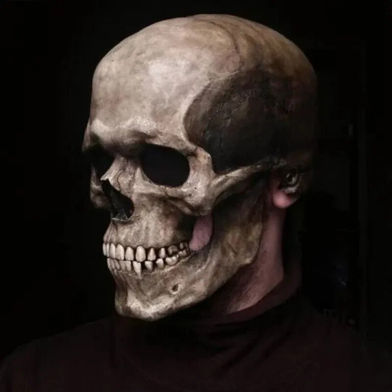 Schedel Masker Volledige Hoofdbedekking met Beweegbare Kaak Latex Zwart Wit Horror Halloween Cosplay Kostuum
