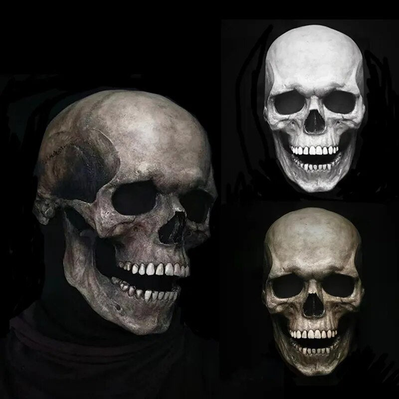 Schedel Masker Volledige Hoofdbedekking met Beweegbare Kaak Latex Zwart Wit Horror Halloween Cosplay Kostuum