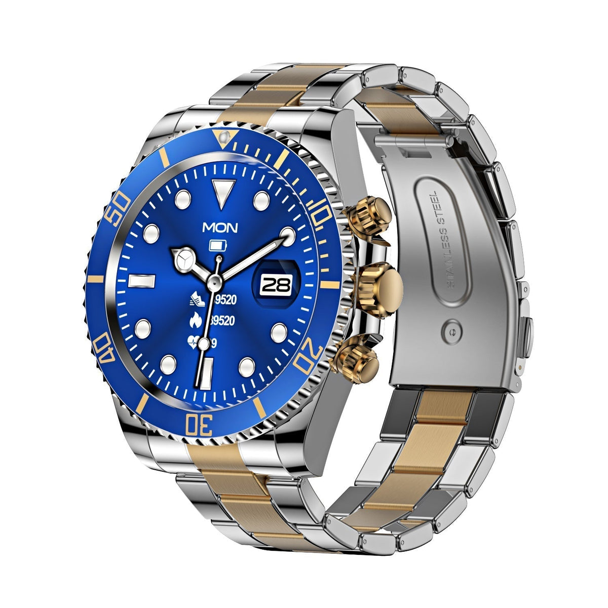 Multifunctioneel Heren Smartwatch met Bluetooth Gespreksfunctie - Roestvrijstalen Band met Draaibare Bezel - Hartslagmeting & Fitnesstracking