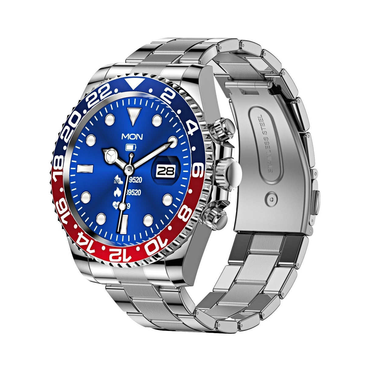 Multifunctioneel Heren Smartwatch met Bluetooth Gespreksfunctie - Roestvrijstalen Band met Draaibare Bezel - Hartslagmeting & Fitnesstracking