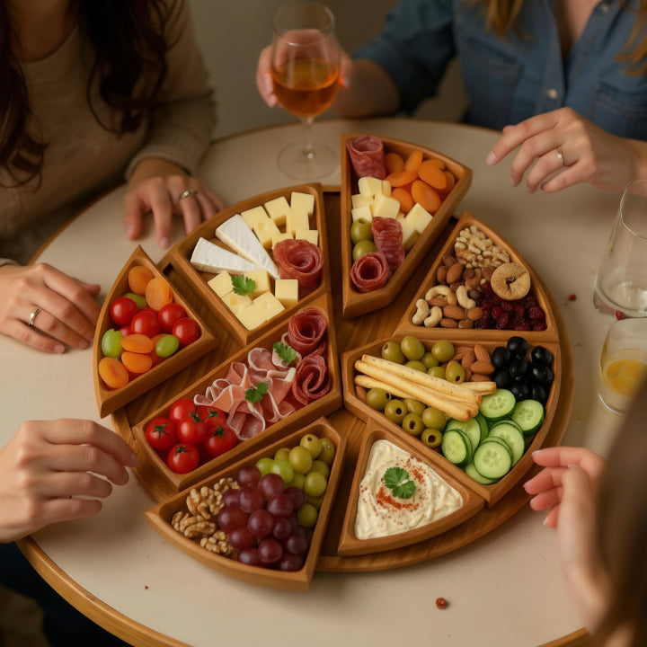 Houten Serveerplank Rond 25cm Rubio Olie Was Kaasplank Snackplank Tapasplank Uitneembare Vakken Hapjesplank Gasten Borrelplank